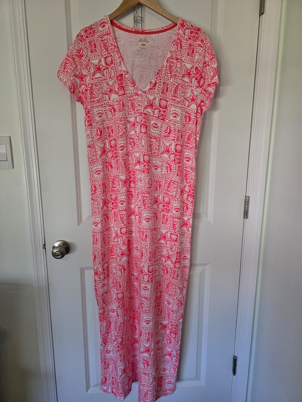 EUC Lilly Pulitzer Etta Maxi Dress Seaside Harbor Mezner Red Size XL